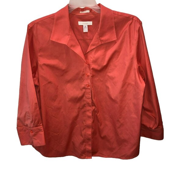 Chicos Shirt Salmon 3/4 Sleeve Button Down Size No Iron Top Size XXL 4 Cotton - Picture 1 of 9